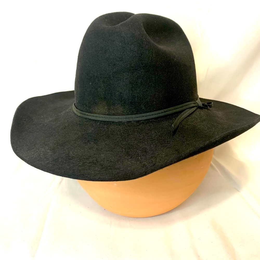 VTG Beaver Brand 5X Black Felt Cowboy Western Hat Size 7 1/8 LO Self ￼Conforming